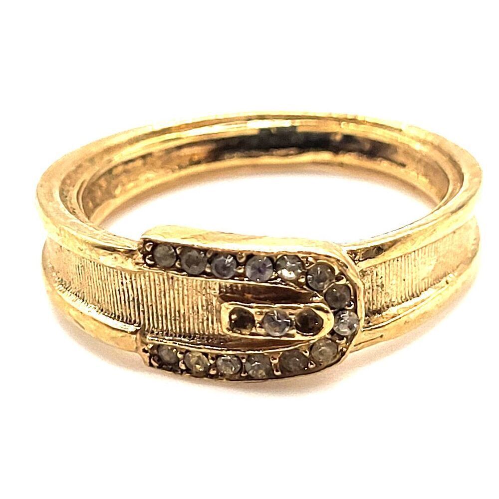 Vintage 1973 Signed AVON Buckle Rhinestone Ring Size 9.5 - missing stones